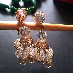 Unsigned Crystal Aurora Borealis Chandelier Earrings.